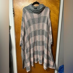 Pink and Gray Plaid Poncho One Size